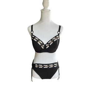 Lise Charmel 2 Piece Bikini Set Black White Brown Detail Women’s Bottom M Top 34
